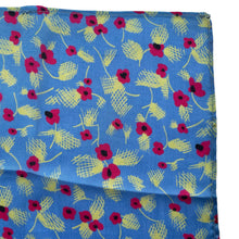 Load image into Gallery viewer, Original 1940's or 1950's Blue Silk Hankie with Pretty Poppy Print - Great Gift Idea