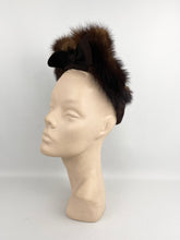 Load image into Gallery viewer, Original 1940’s Dark Brown Felt Hat with Neat Bow and Mink Fur Trim