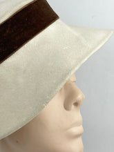 Load image into Gallery viewer, Original 1930's Cream Felt Hat with Warm Brown Velvet and Floral Trim