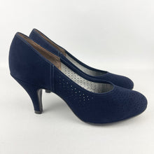 Load image into Gallery viewer, Original 1940's 1950's Deadstock Blue Suede Court Shoes with Punch Detail - UK 4.5