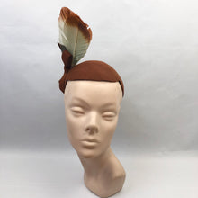 Load image into Gallery viewer, 1930s Chestnut Felt Hat with Matching Hat Pins and Huge Double Feather Trim