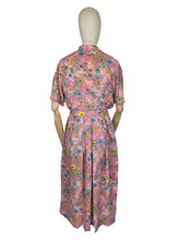 Load image into Gallery viewer, Original 1950's Pink Cotton Dress with Floral Print in Blue, Yellow, Grey and Green - Bust 38 40 *
