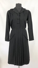 Load image into Gallery viewer, 1930s 1940s Black Wool Pleated Dress with Ruffle Trim - Bust 36