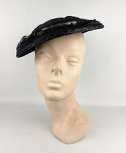 Load image into Gallery viewer, Original 1950's Black Straw Hat with White Fabric Flowers and Net Trim