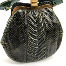 Load image into Gallery viewer, Incredible 1930s 1940s Green Snakeskin and Leather Handbag