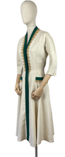 Load image into Gallery viewer, Original 1950s Natural Linen Dress with Kelly Green Trim and Soutache - Bust 36