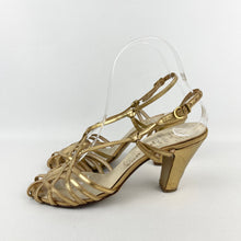 Load image into Gallery viewer, Original 1940's Gold Leather Evening Shoes - Dinner Gong by Van-Dal - UK 3.5 4
