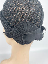 Load image into Gallery viewer, Original 1920s Black Cloche in Fine Crochet - Sunson Labelled Vintage Hat
