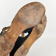 Load image into Gallery viewer, Original 1940's CC41 Black Fabric Wedges with Fabulous Metallic Silver Trim - UK 4.5 5