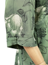 Load image into Gallery viewer, Original Volup 1930s Green Silk Crepe Dress with Black and White Bold Floral Print - Bust 40 42