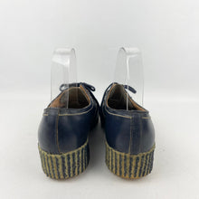 Load image into Gallery viewer, 1940's 1950's Blue Leather Lace Up Shoes with Crepe Soles - Tarnished Lace Loops - UK 5