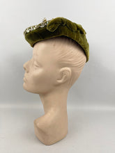 Load image into Gallery viewer, Original 1950’s Green Velvet Evening Hat with Matching Hat Pin - Pretty Sequin Trim