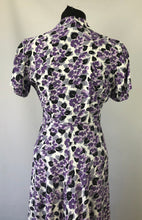 Load image into Gallery viewer, Wounded But Wearable 1940s Black, Purple and White Dress - B36
