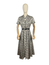 Load image into Gallery viewer, Original 1950's Silver and Black Cocktail Dress by For You By Blaines with Glass Buttons and Pockets - Bust 35