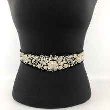 Load image into Gallery viewer, Original Vintage Black Velvet Belt with Metallic Silver Embroidery - Waist 29"