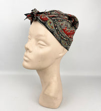 Load image into Gallery viewer, Original 1930's Triangular Crepe Scarf in Black and Red Paisley Print - Vintage Neckerchief