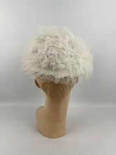 Load image into Gallery viewer, Original 1950’s White Straw Hat with Net and Silver Trim - Fabulous Fifties Hat *