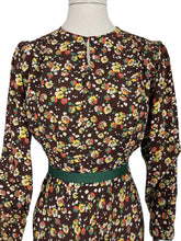 Load image into Gallery viewer, Original 1930’s Brown Crepe Long Sleeved Dress with Pretty Floral Print - Bust 34 36 38 *