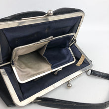 Load image into Gallery viewer, 1930s Midnight Blue Leather Handbag with Scalloped Detail