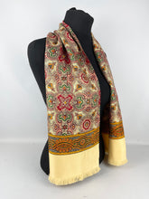 Load image into Gallery viewer, 1940's Rayon Gents Scarf in Mustard, Red and Green with Fringing