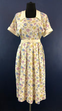 Load image into Gallery viewer, 1940s Belted White Cotton Dress with Pretty Floral Print and Contrast Collar and Cuffs - Bust 36 38