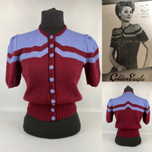 Load image into Gallery viewer, 1940s Reproduction Cardigan Jacket in Burgundy and Lavender Blue Stripes - Bust 34 35 36