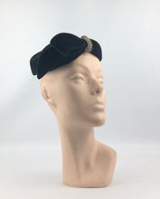 Load image into Gallery viewer, Late 1940s or Early 1950s Black Cocktail Hat with Paste Trim