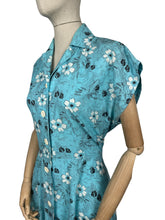 Load image into Gallery viewer, Original Volup 1950's Turquoise Blue Summer Dress with White and Black Floral Print - Bust 38 40 *