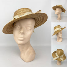 Load image into Gallery viewer, Original 1940's Natural Straw Sun Hat with Cream Grosgrain Trim - 1940's Bonnet *