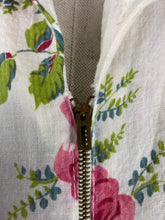 Load image into Gallery viewer, Original 1940s White Hostess Gown with Pretty Pink Rose Print - Great Maxi Dress - Bust 36" 38"