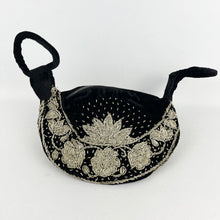 Load image into Gallery viewer, Vintage Black Velvet Evening Bag with Metallic Silver Embroidery