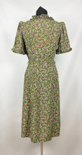 Load image into Gallery viewer, Utterly Exquisite Original 1930s Green Floral Belted Dress with Ruffle Trim and Shirring - Bust 34 35