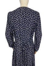 Load image into Gallery viewer, Original 1930's/1940's Volup Novelty Print Day Dress in Navy and White with Butterfly Print - Bust 44 46