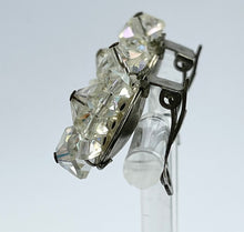 Load image into Gallery viewer, Vintage 1950's Aurora Borealis Faceted Clear Glass Clip-on Earrings on Silvertone Clips