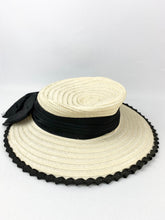 Load image into Gallery viewer, Original 1940s White and Black Summer Hat with Oversized Bow Trim