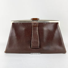 Load image into Gallery viewer, Original 1930s Chocolate Brown Leather Clutch Bag - Art Deco Design