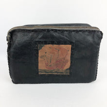 Load image into Gallery viewer, Original 1930s 1940s Navy and Brown Tooled Leather Muff Bag with Sailing Ship Design