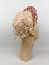 Load image into Gallery viewer, Original 1930s Pastel Pink Crochet Bridal Headband With Snood - Vintage Wedding Hat