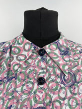 Load image into Gallery viewer, 1940's Reproduction Novelty Print Blouse with Clocks and Clock Hands Made From an Original 1940's Feed Sack - B34 35