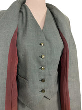 Load image into Gallery viewer, Original 1940's Green and Cream Three Piece Suit - Jacket, Skirt and Neat Little Waistcoat - Bust 36 37 38