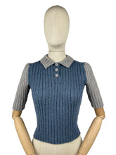 Load image into Gallery viewer, Reproduction 1940’s Hand Knitted Two-Tone Rib Jumper in Grey and Blue with a Neat Collar - Bust 34 36 38 40 42 *