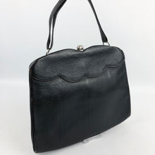 Load image into Gallery viewer, 1930s Midnight Blue Leather Handbag with Scalloped Detail