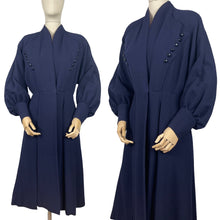 Load image into Gallery viewer, Exceptional 1940s French Navy Coat with Balloon Sleeves - Bust 36