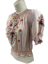 Load image into Gallery viewer, Original 1930’s Hungarian Embroidered Blouse in Pale Pink Crepe - Petite