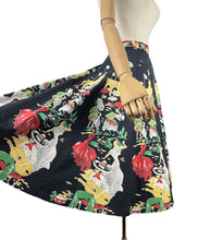 Load image into Gallery viewer, Original 1950&#39;s Black, Green and Red Novelty Print Spanish Flamenco Skirt - Waist 29 *
