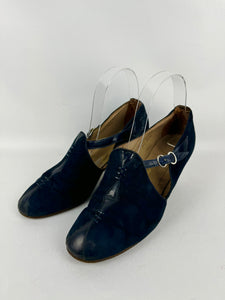 Wounded But Wearable Original 1940's Blue Suede and Leather Shoes by SOROSIS - UK Size 3.5 4