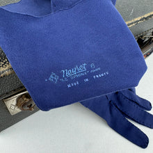 Load image into Gallery viewer, Original 1930&#39;s Navy Blue French Cotton Gauntlet Gloves by Neyret Le Sphinx, Paris - Size 6
