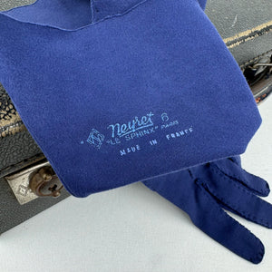 Original 1930's Navy Blue French Cotton Gauntlet Gloves by Neyret Le Sphinx, Paris - Size 6