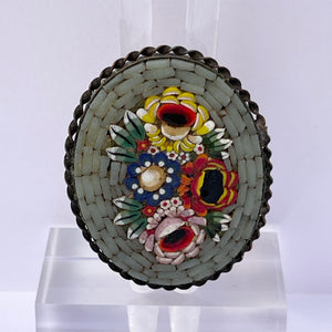 Vintage Micro Mosaic Brooch Featuring Floral Design