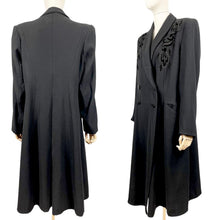 Load image into Gallery viewer, Original 1940’s Black Wool Double Breasted Coat with Velvet Appliqué Detail - Bust 42 44 46 *
